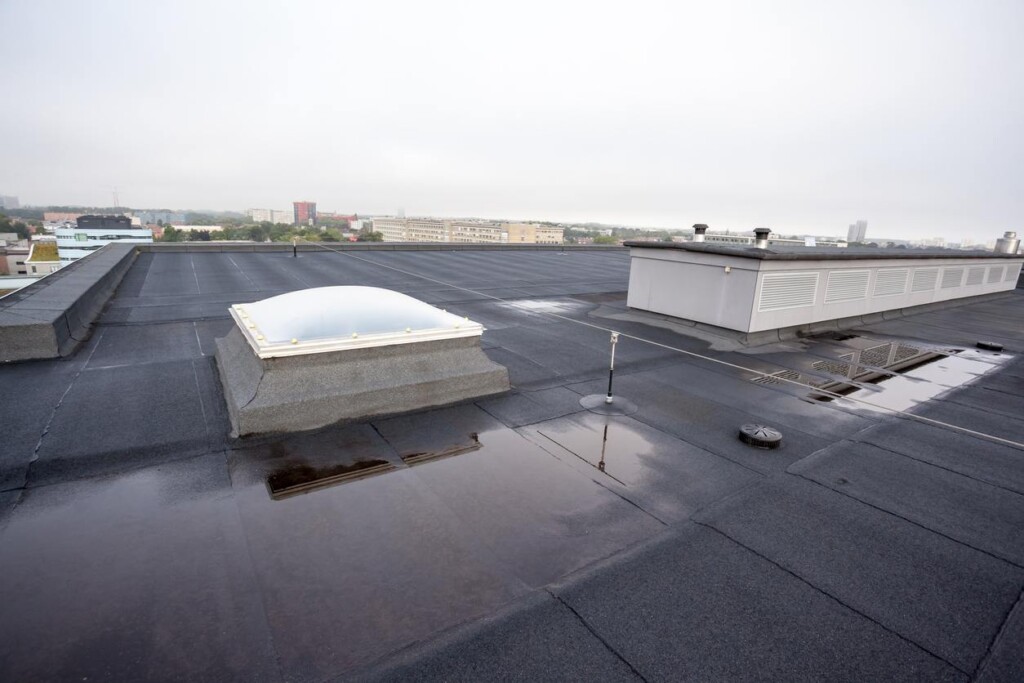 Flat roof with water on it